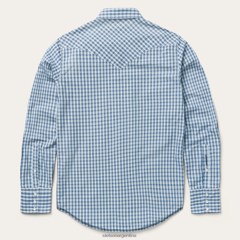Stetson Camisa moderna con botones de presión en la parte delantera y cuadros pequeños azul hombres vestir P242PH366