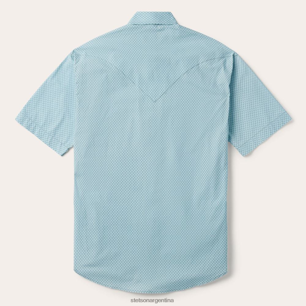 Stetson Camisa occidental de manga corta con estampado de diamantes plateados azul hombres vestir P242PH304