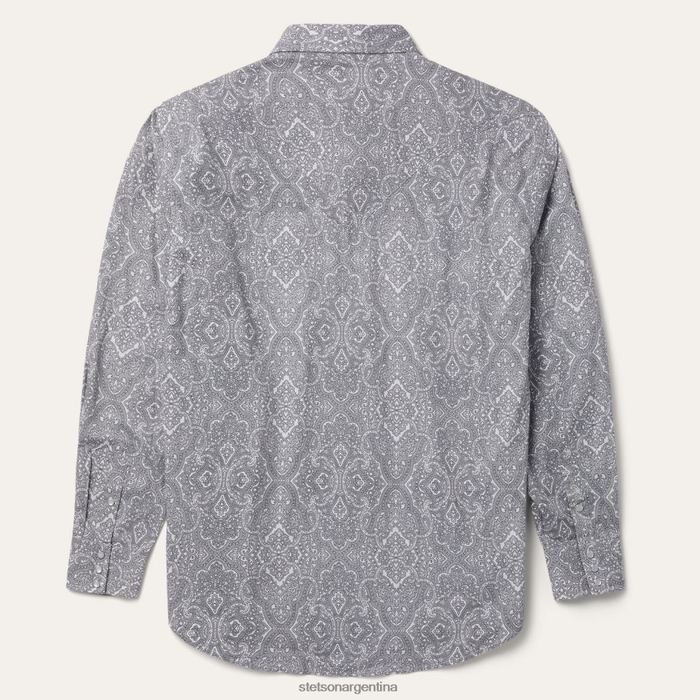 Stetson camisa Highland Paisley con botones a presión gris hombres vestir P242PH352
