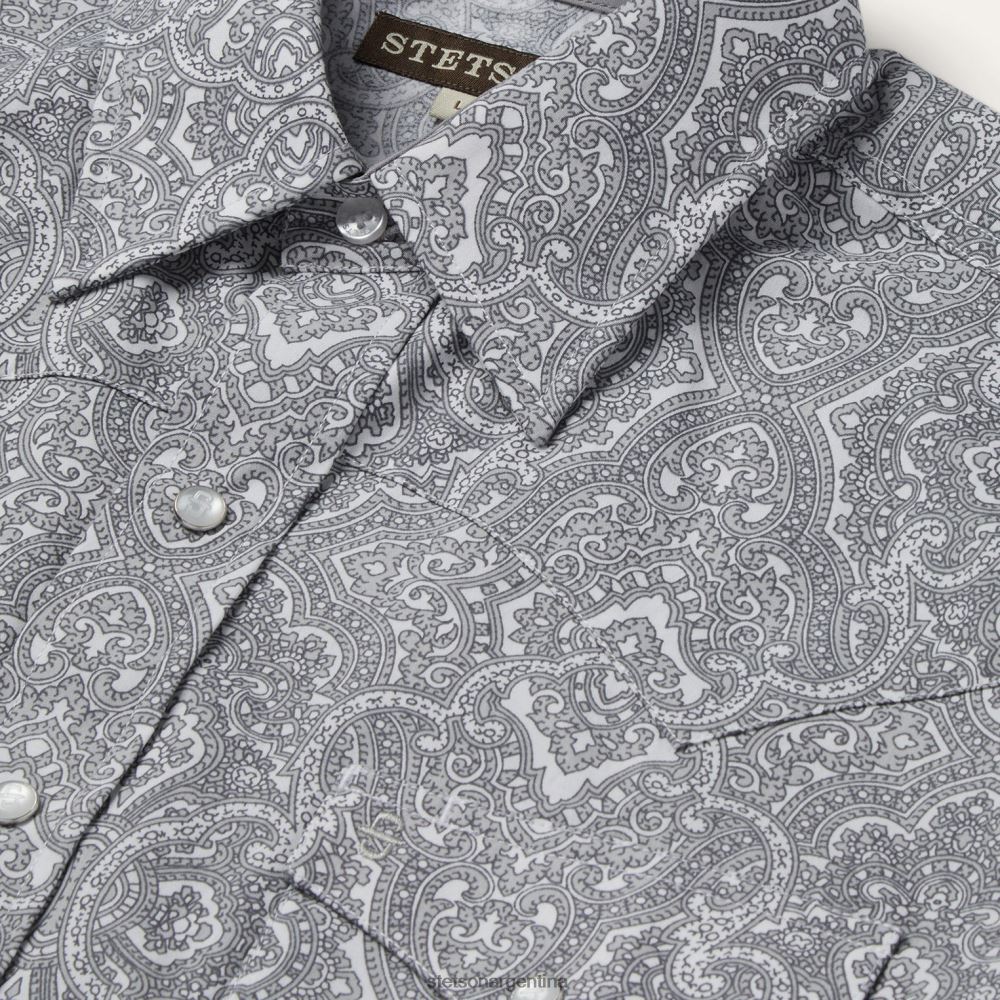 Stetson camisa Highland Paisley con botones a presión gris hombres vestir P242PH352