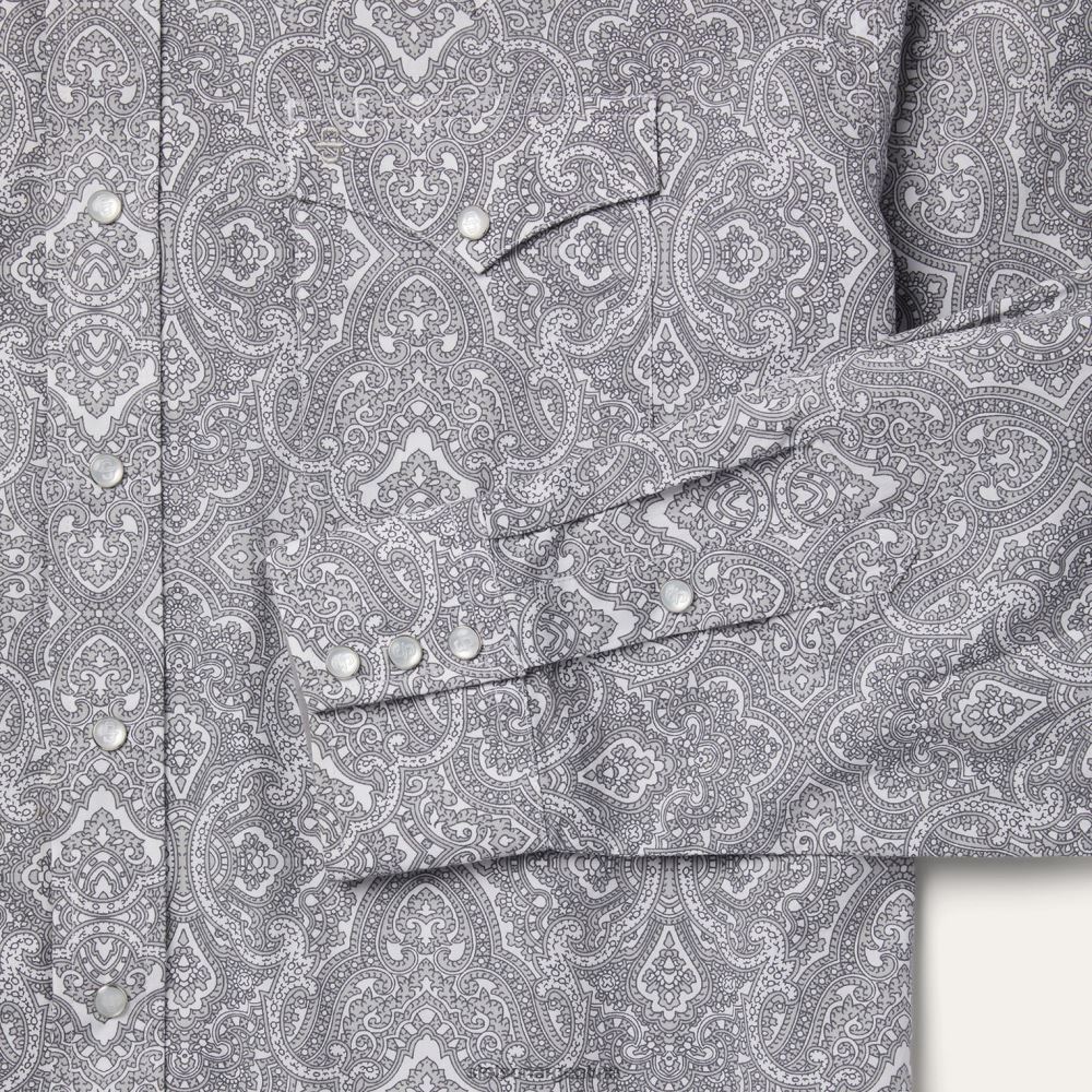 Stetson camisa Highland Paisley con botones a presión gris hombres vestir P242PH352