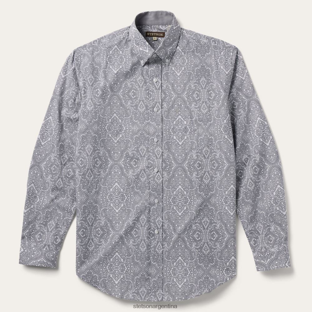 Stetson camisa Highland con botones en la parte delantera gris hombres vestir P242PH354