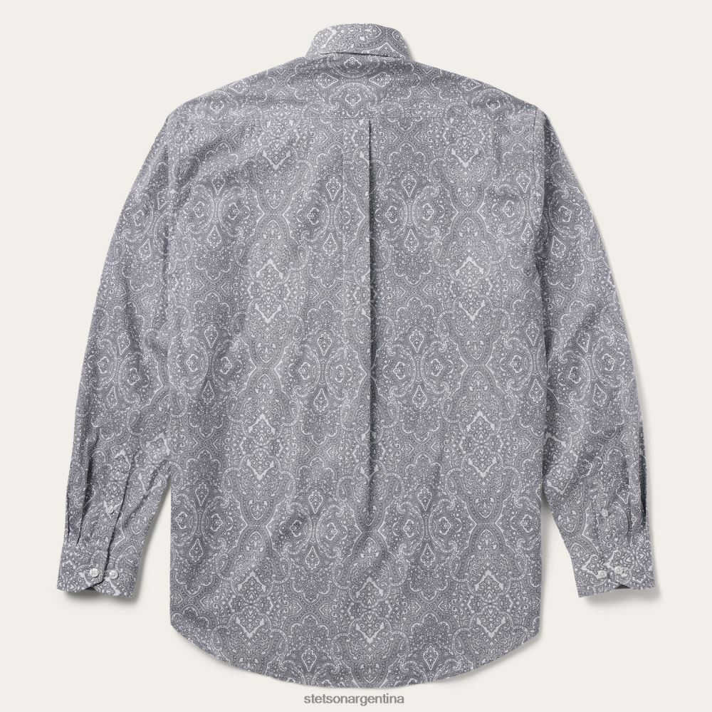 Stetson camisa Highland con botones en la parte delantera gris hombres vestir P242PH354