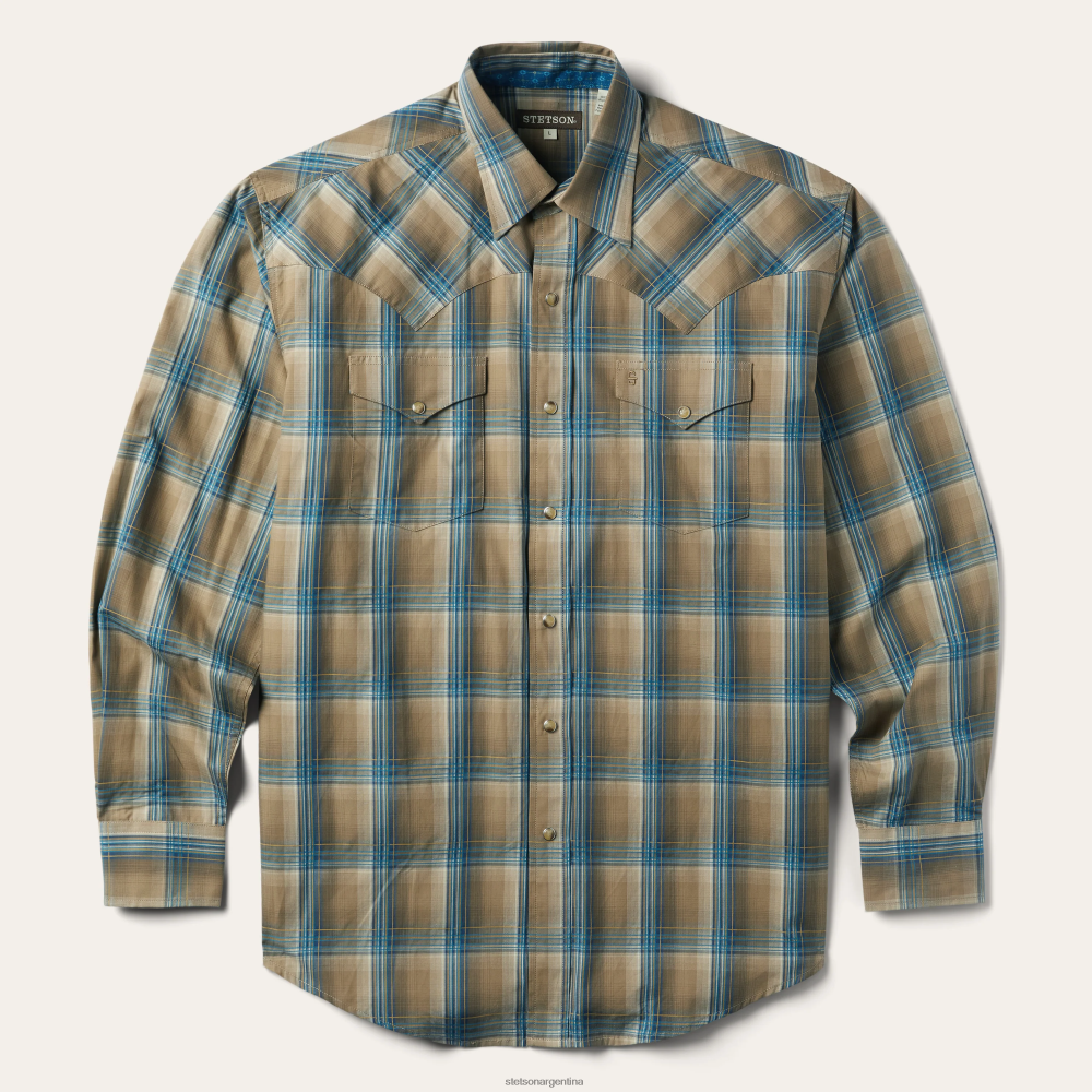 Stetson camisa a cuadros caqui ombre marrón hombres vestir P242PH336