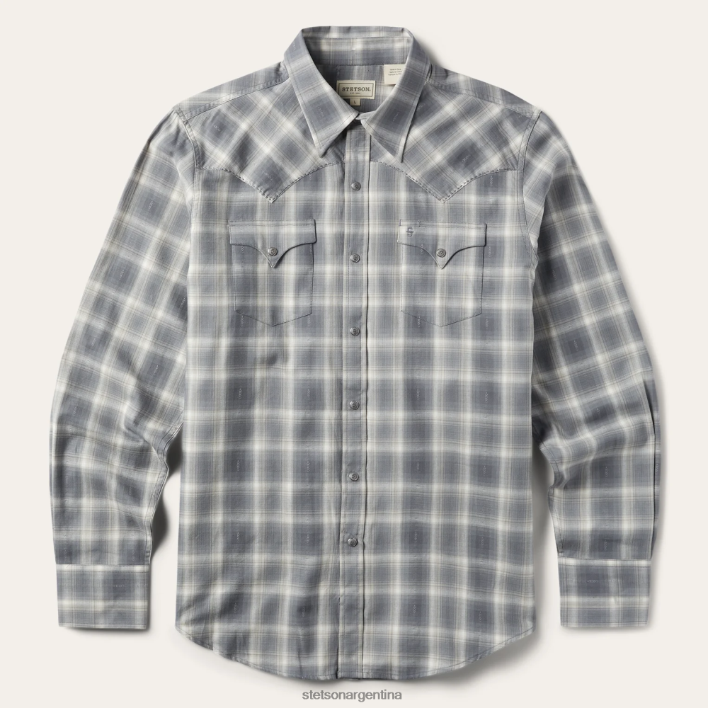 Stetson camisa a cuadros de sarga dobby marrón hombres vestir P242PH338