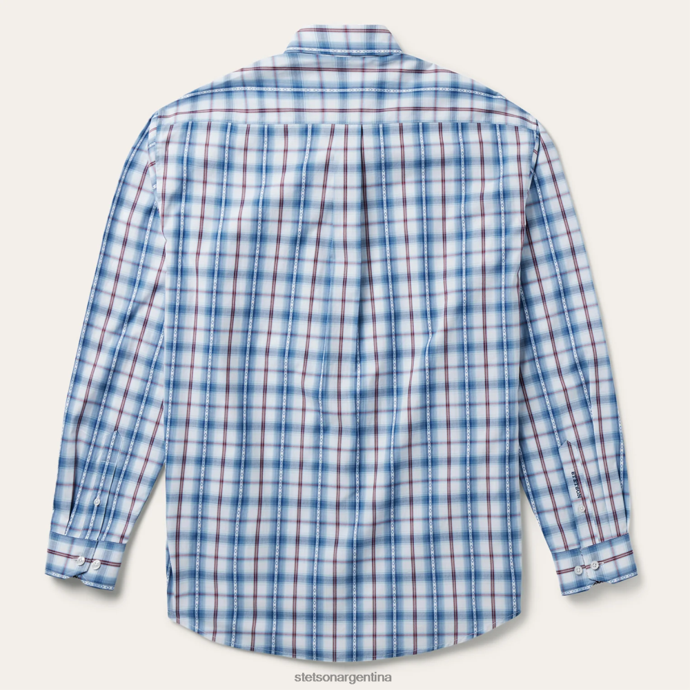 Stetson camisa a cuadros dobby con diamantes azul hombres vestir P242PH375