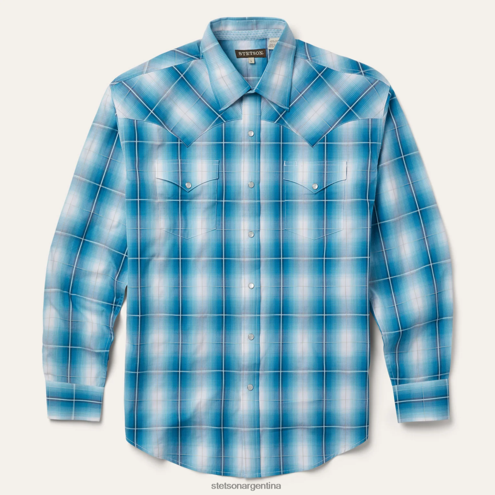 Stetson camisa a cuadros turquesa azul hombres vestir P242PH360