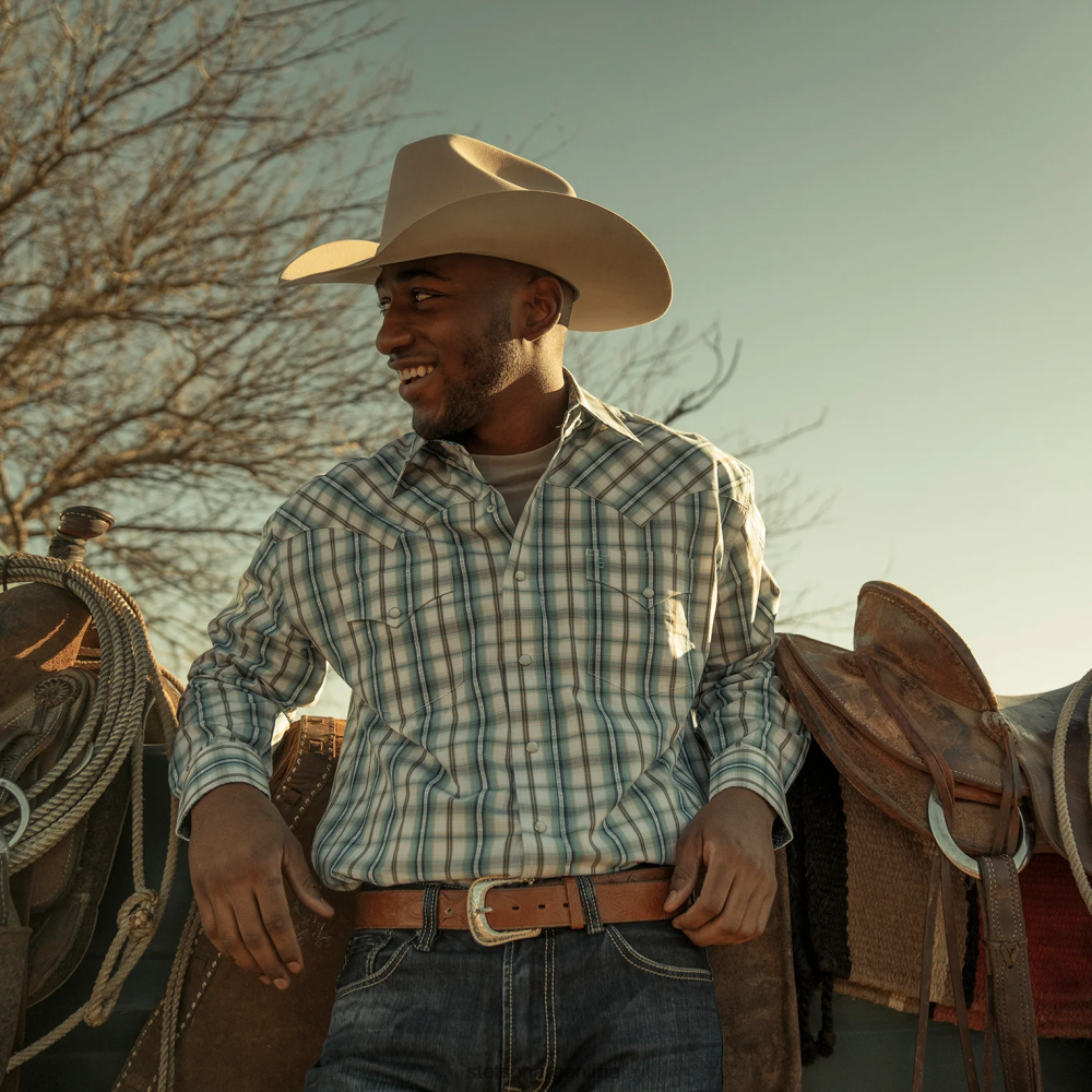 Stetson camisa a cuadros turquesa vintage azul hombres vestir P242PH349