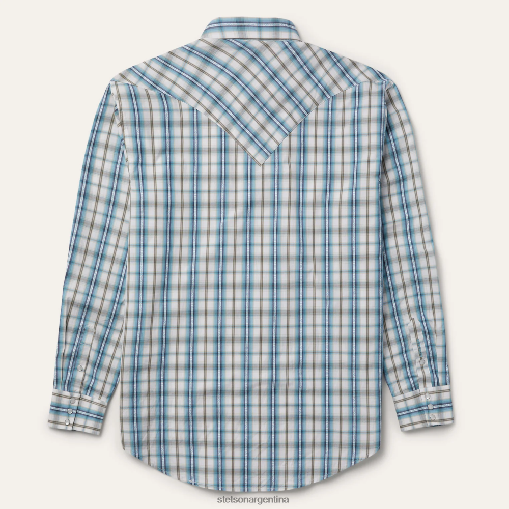 Stetson camisa a cuadros turquesa vintage azul hombres vestir P242PH349