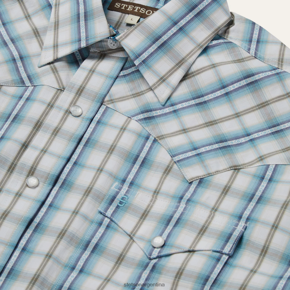 Stetson camisa a cuadros turquesa vintage azul hombres vestir P242PH349