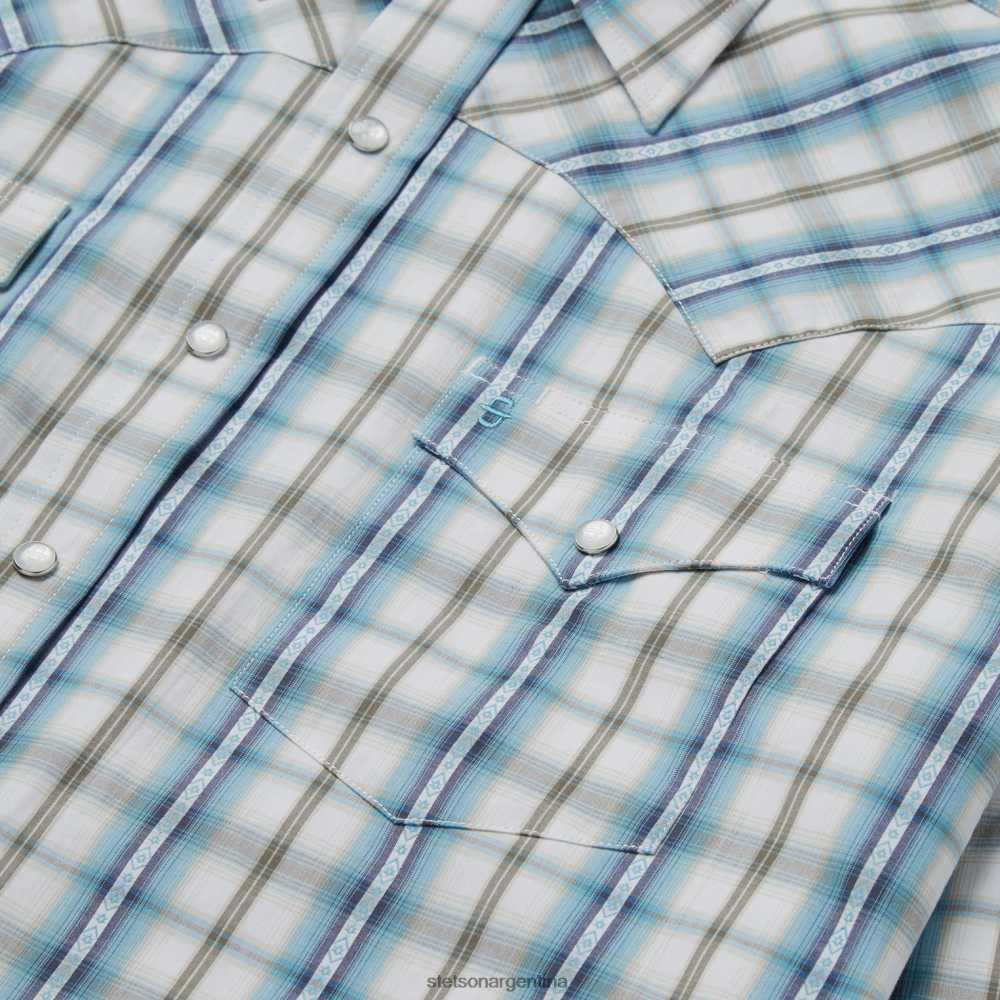 Stetson camisa a cuadros turquesa vintage azul hombres vestir P242PH349