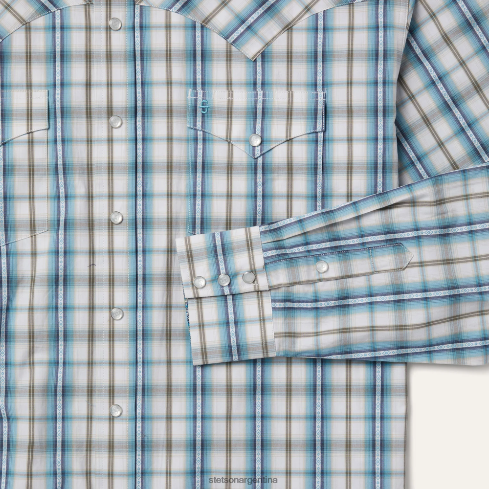 Stetson camisa a cuadros turquesa vintage azul hombres vestir P242PH349