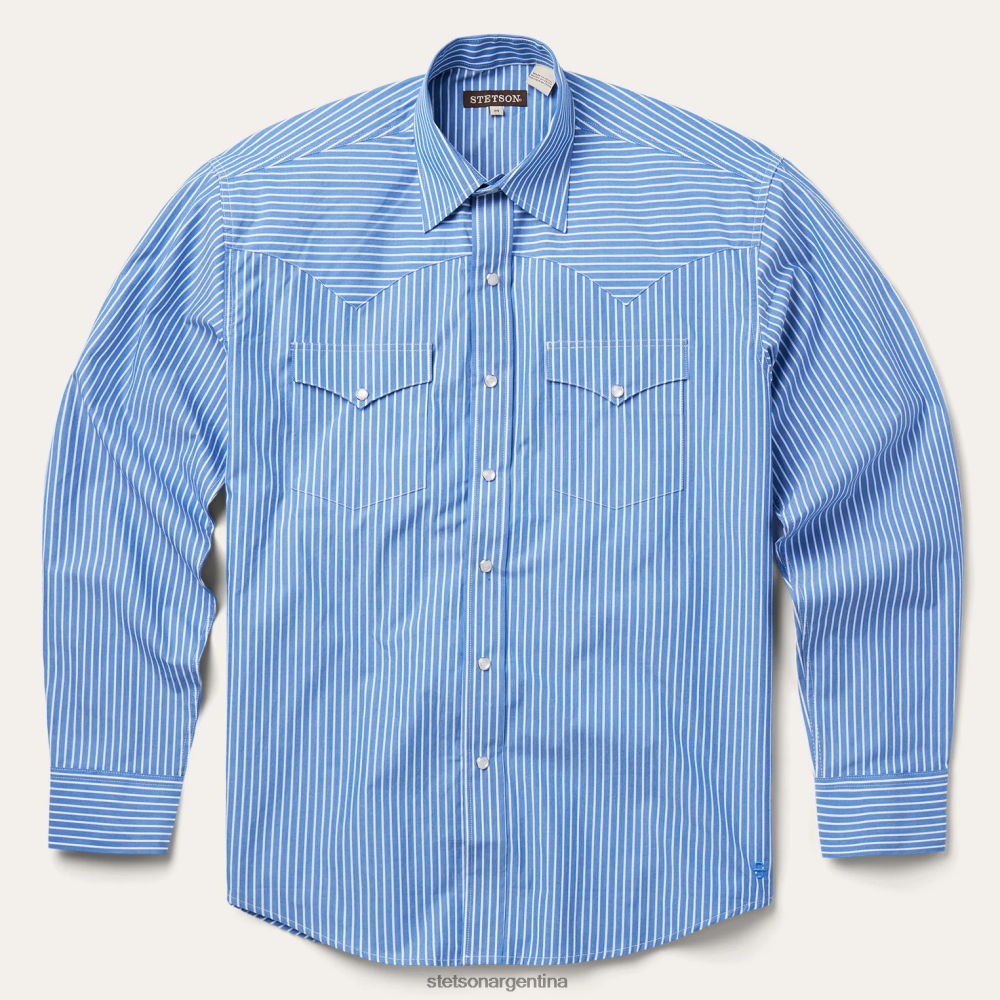 Stetson camisa a rayas occidentales azul hombres vestir P242PH298