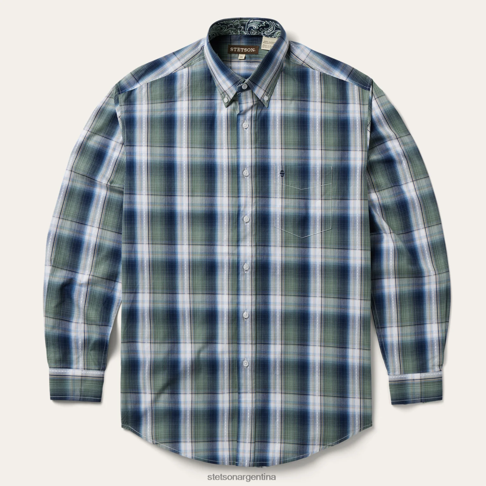 Stetson camisa con botones a cuadros y diamantes de la suerte verde hombres vestir P242PH317