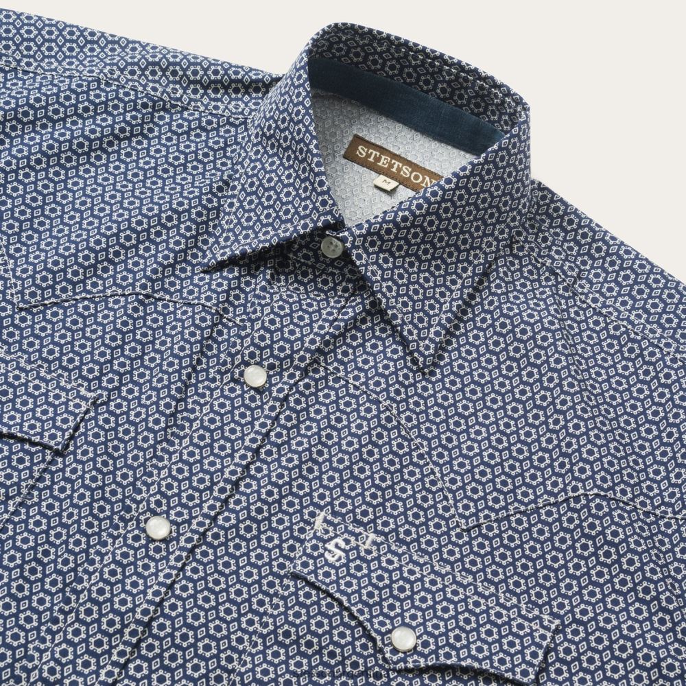 Stetson camisa con botones a presión azul hombres vestir P242PH364