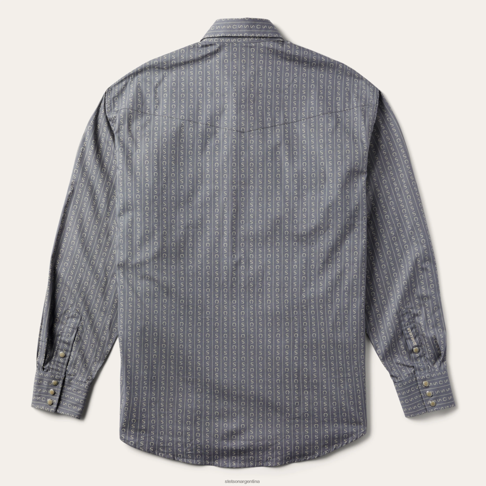 Stetson camisa con estampado de rayas de herradura gris hombres vestir P242PH342