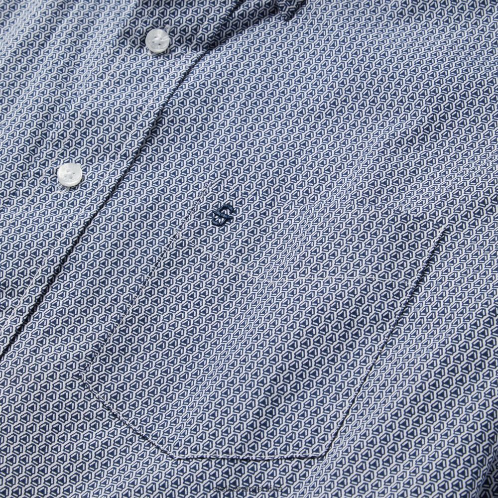 Stetson camisa con estampado geométrico y botones en la parte delantera azul hombres vestir P242PH329