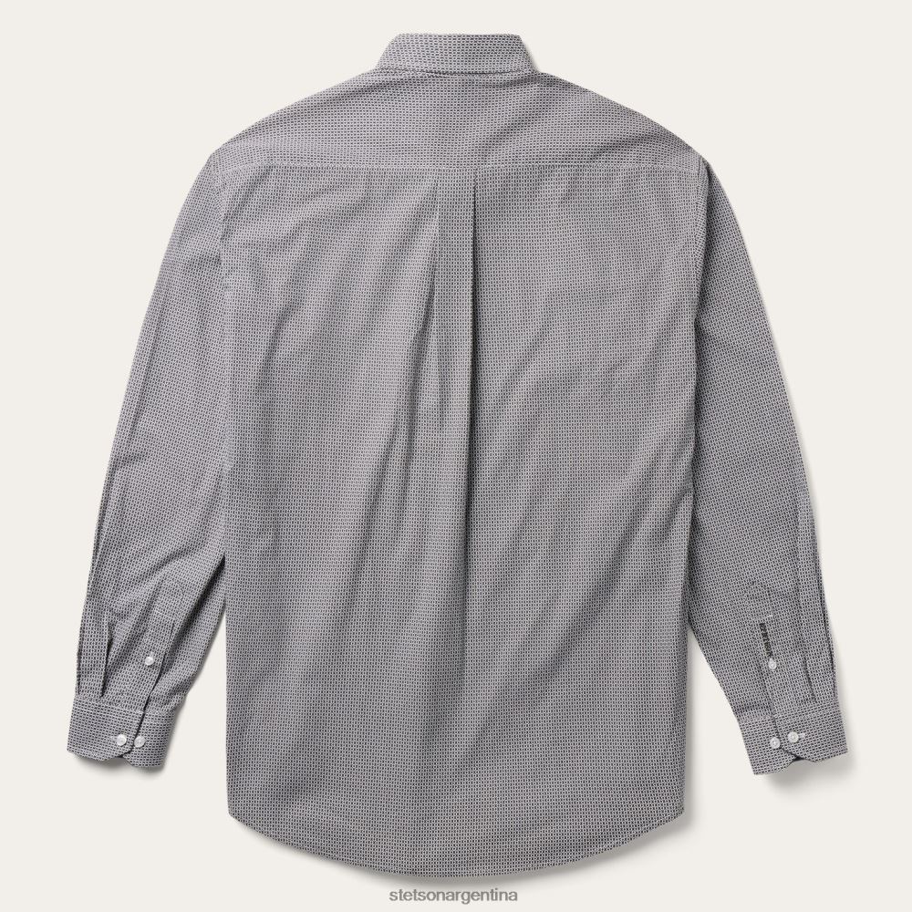 Stetson camisa con estampado geométrico y botones en la parte delantera gris hombres vestir P242PH325