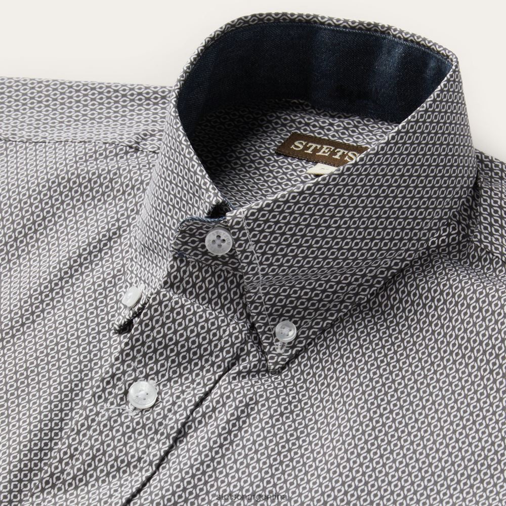 Stetson camisa con estampado geométrico y botones en la parte delantera gris hombres vestir P242PH325