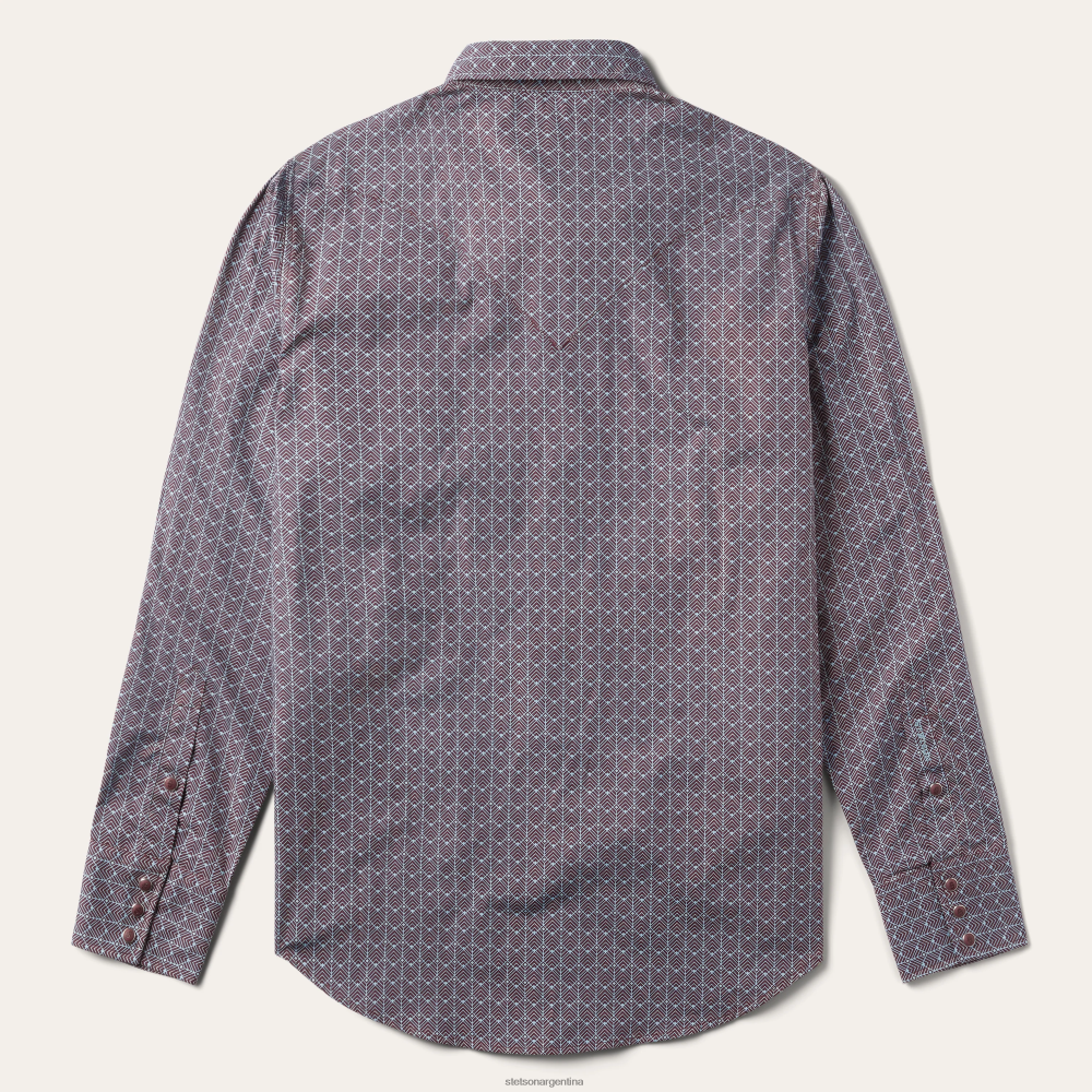 Stetson camisa con rejilla de chevron marrón hombres vestir P242PH344