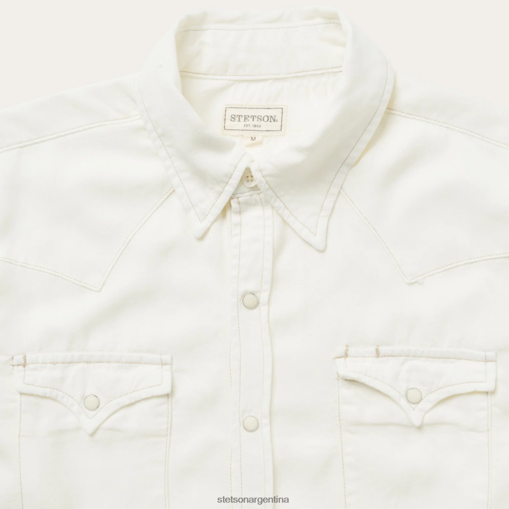 Stetson camisa de sarga tencel color crema blanco hombres vestir P242PH307
