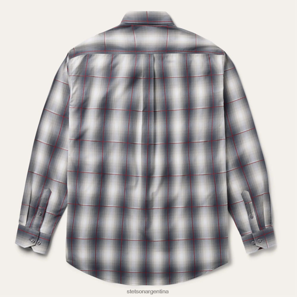 Stetson camisa delantera con botones a cuadros y degradado ahumado gris hombres vestir P242PH316