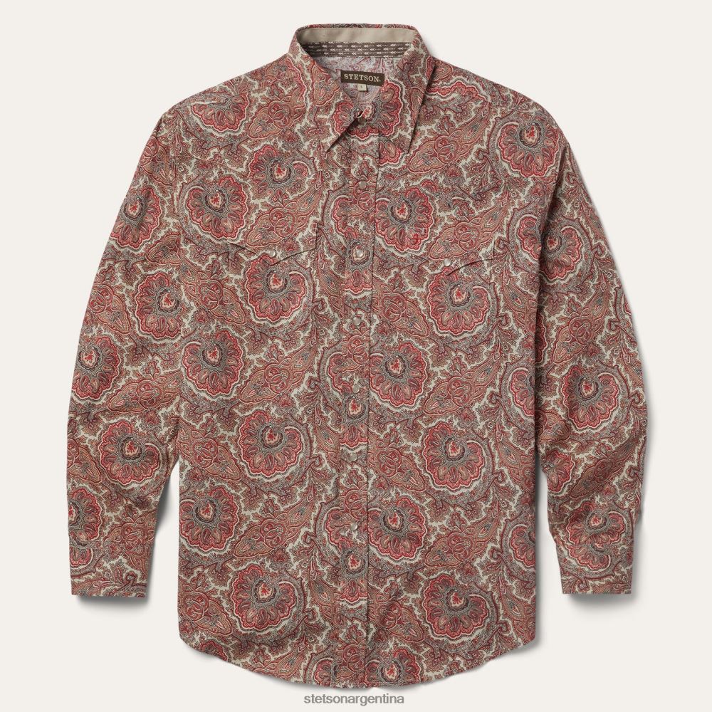 Stetson camisa estilo paisley occidental rojo hombres vestir P242PH346