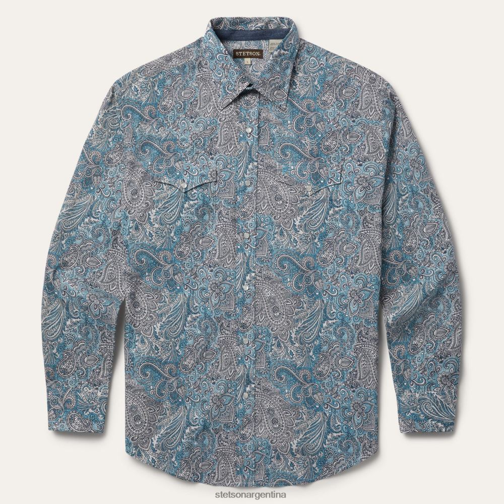 Stetson camisa estilo paisley occidental verde hombres vestir P242PH358