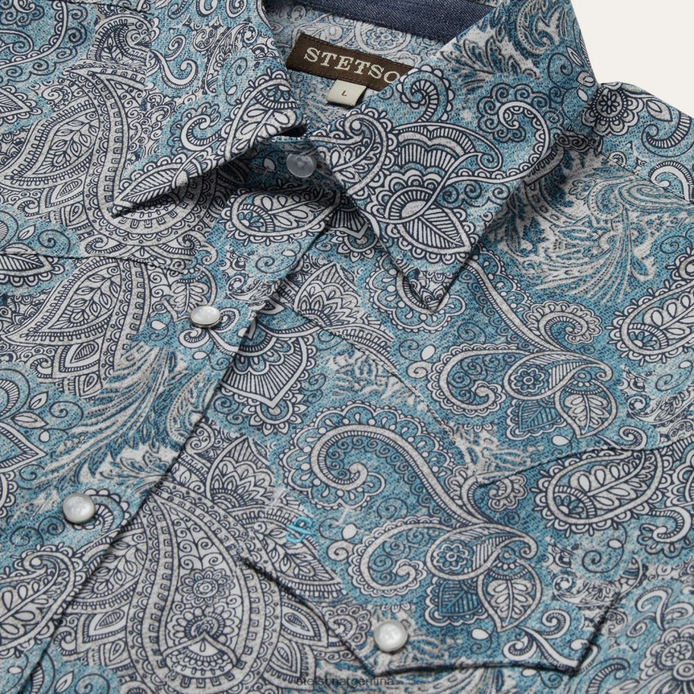 Stetson camisa estilo paisley occidental verde hombres vestir P242PH358