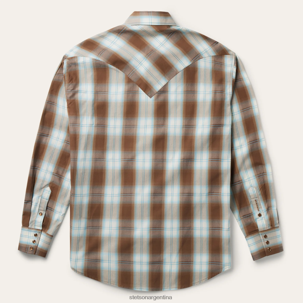 Stetson camisa estilo western a cuadros color arena ombre marrón hombres vestir P242PH312