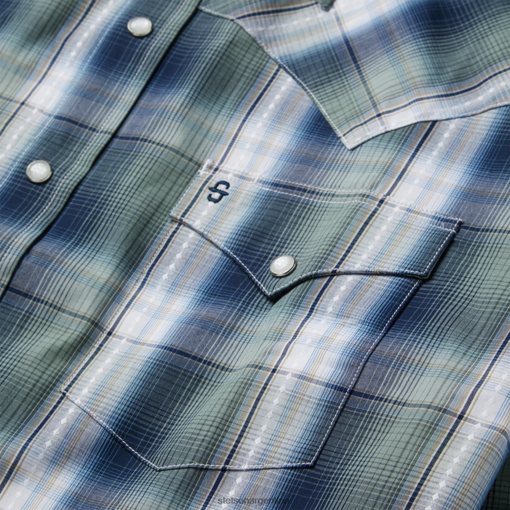 Stetson camisa estilo western a cuadros con diamantes de la suerte verde hombres vestir P242PH311