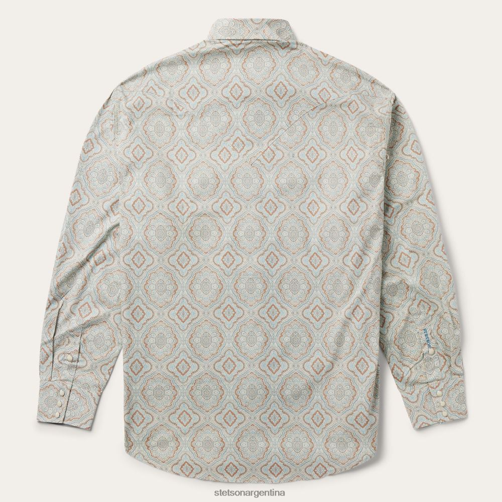 Stetson camisa estilo western con estampado de cachemira color aguamarina verde hombres vestir P242PH318