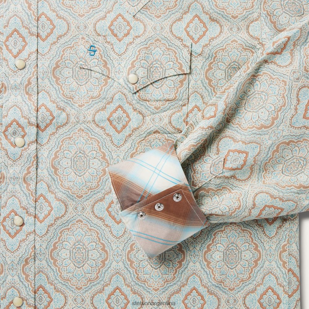 Stetson camisa estilo western con estampado de cachemira color aguamarina verde hombres vestir P242PH318