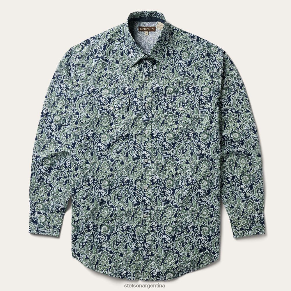 Stetson camisa estilo western con estampado de cachemira de Greenspring azul hombres vestir P242PH319