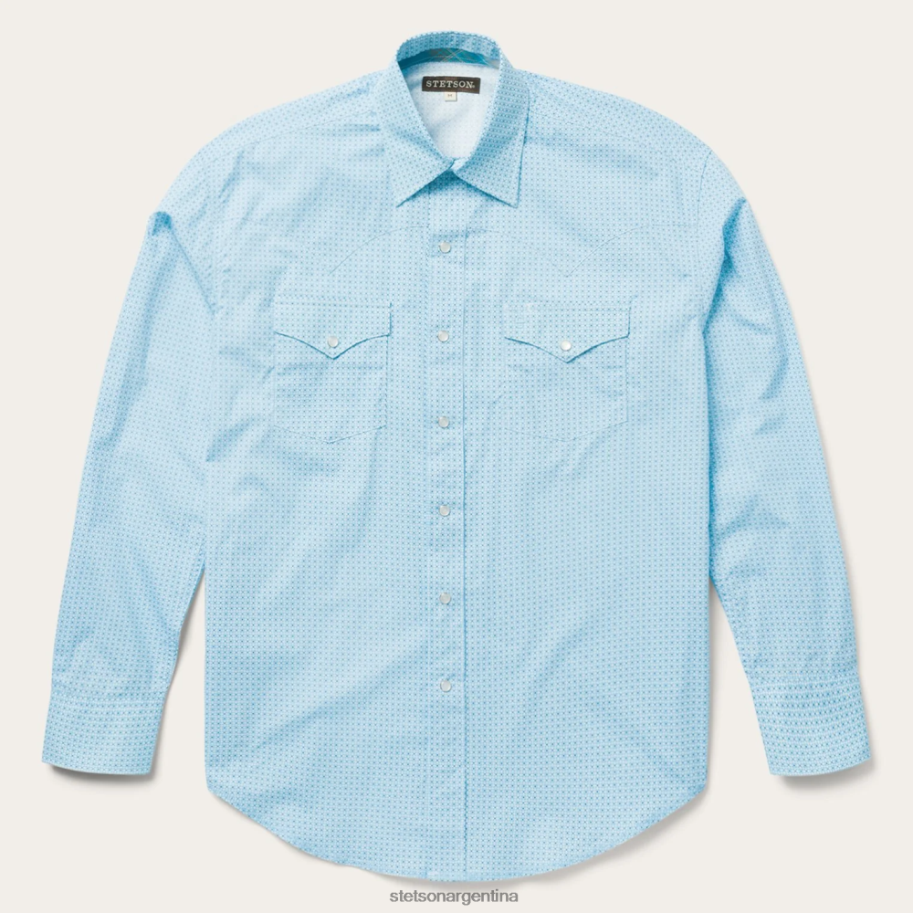 Stetson camisa estilo western con estampado de celosía azul hombres vestir P242PH370