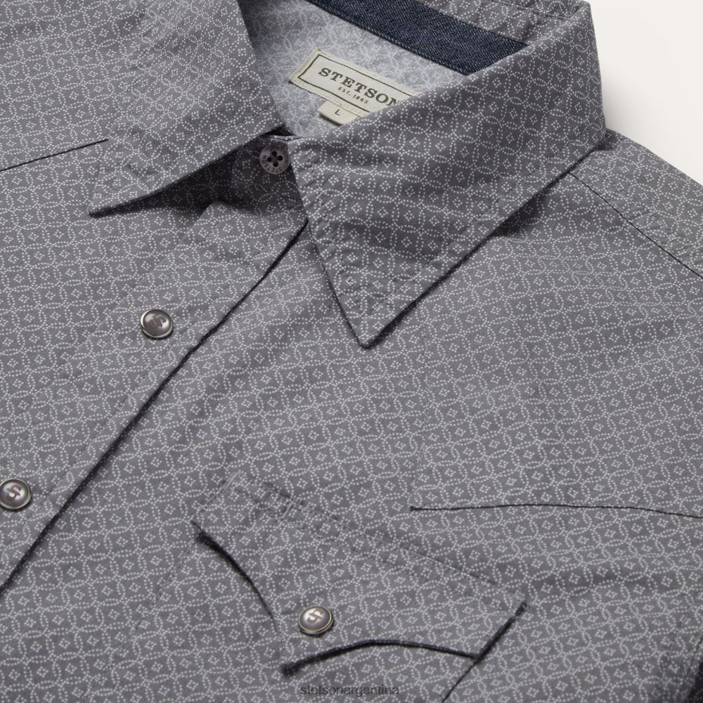 Stetson camisa estilo western con estampado de diamantes gris hombres vestir P242PH353