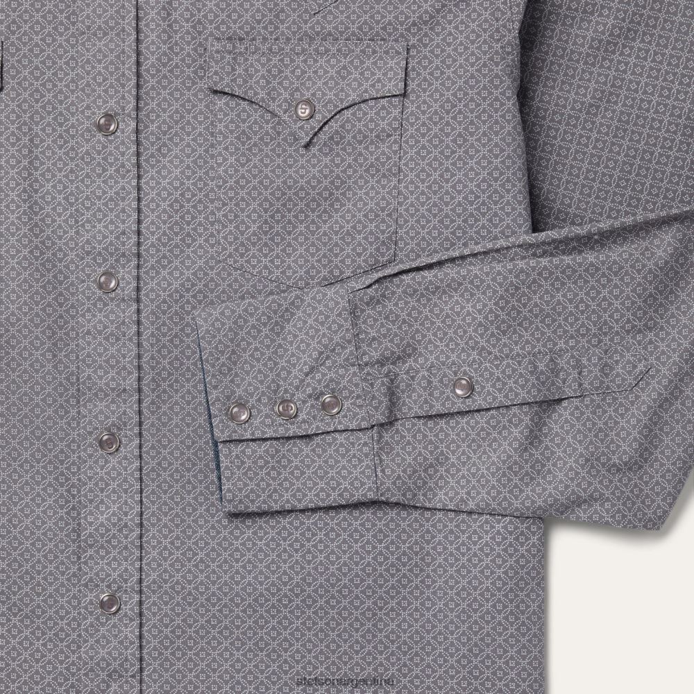 Stetson camisa estilo western con estampado de diamantes gris hombres vestir P242PH353