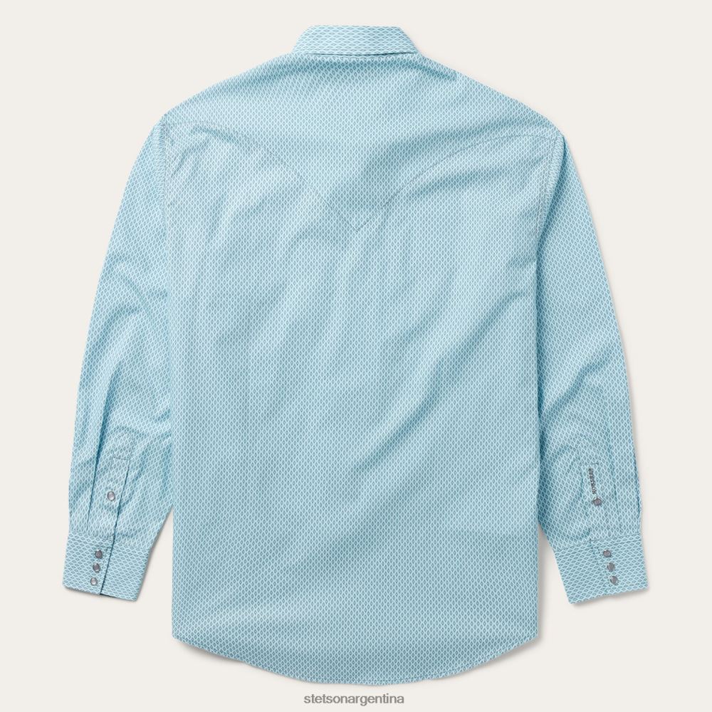 Stetson camisa estilo western con estampado de diamantes plateados azul hombres vestir P242PH303