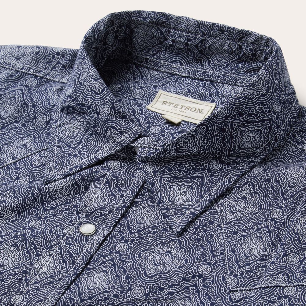 Stetson camisa estilo western con estampado de medallones azul hombres vestir P242PH328