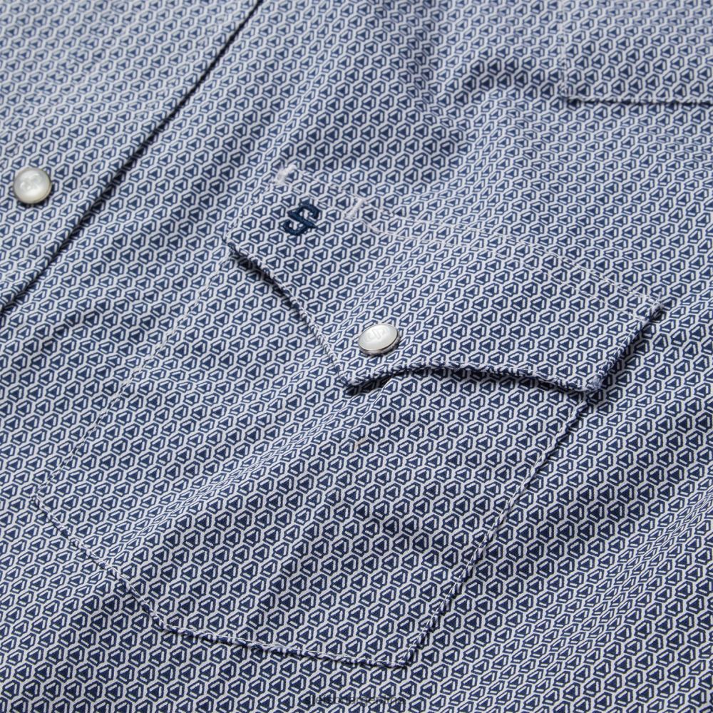 Stetson camisa estilo western con estampado geométrico deco azul hombres vestir P242PH327