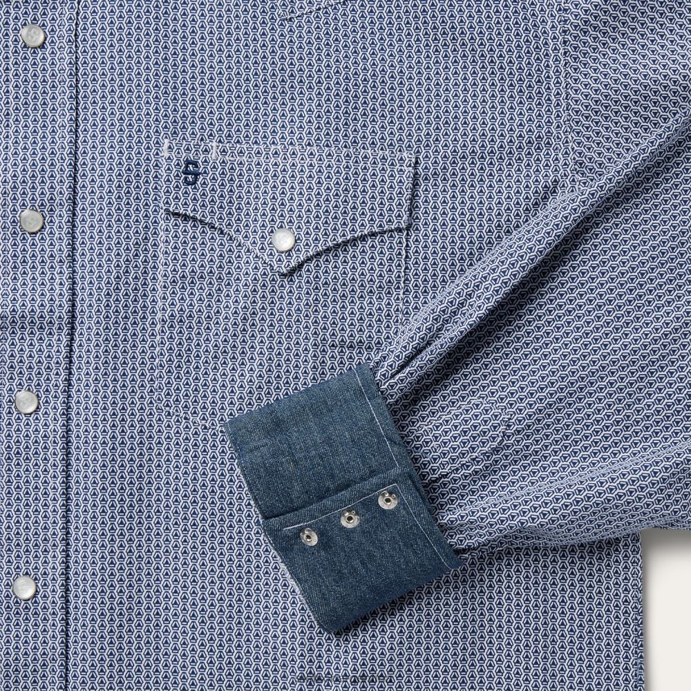 Stetson camisa estilo western con estampado geométrico deco azul hombres vestir P242PH327