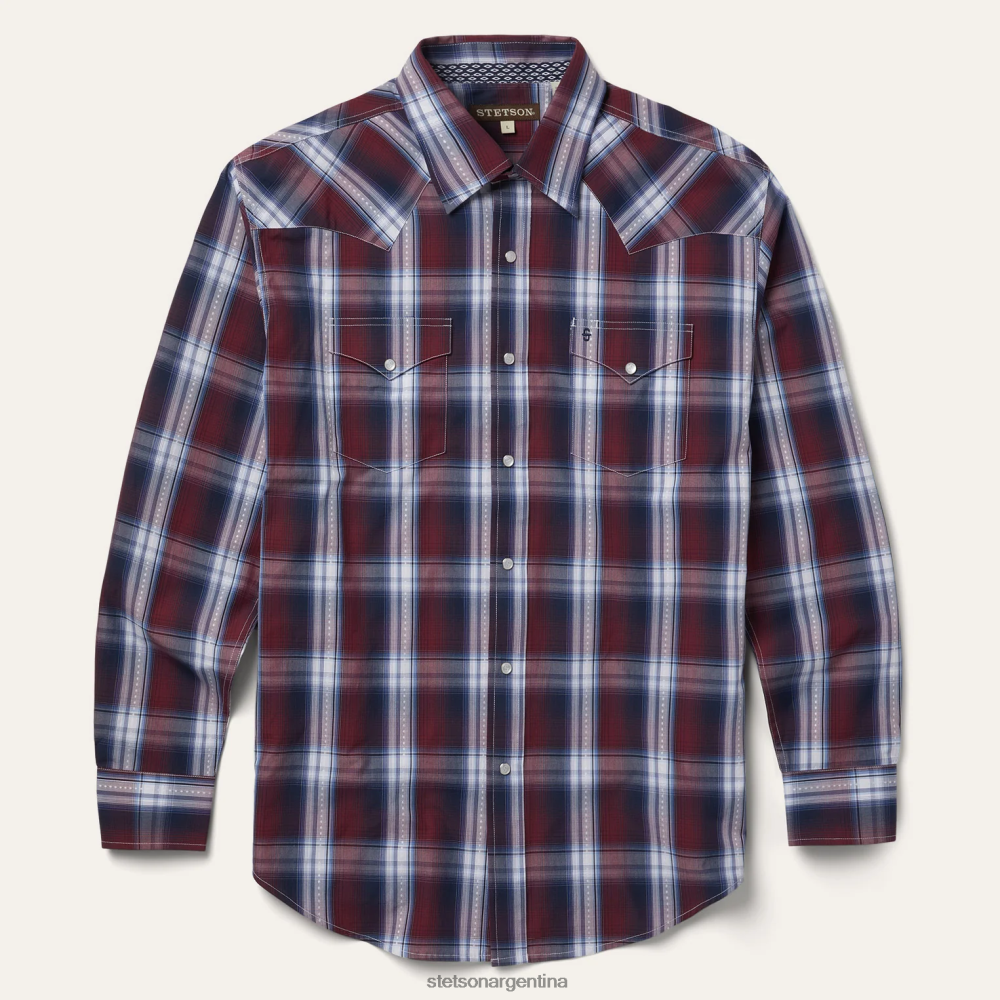 Stetson camisa occidental a cuadros de buena suerte vino hombres vestir P242PH345