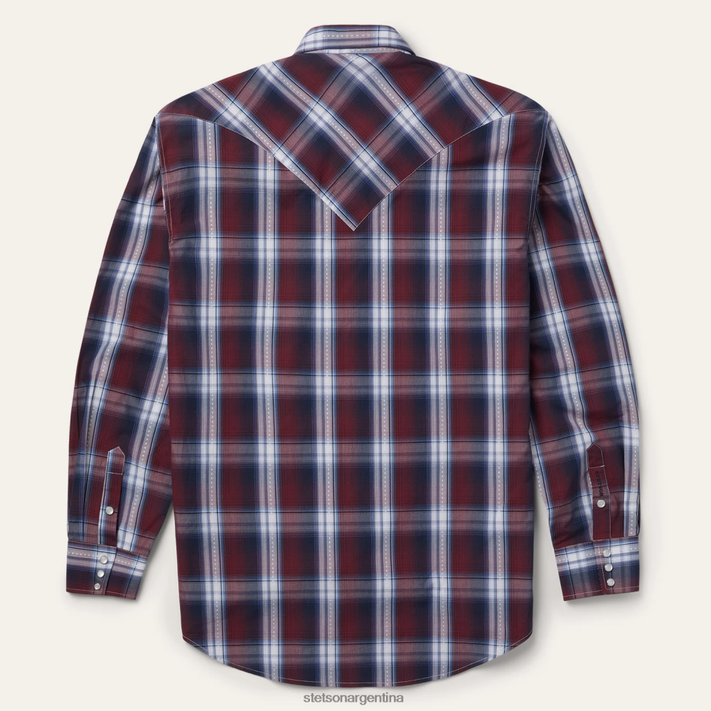 Stetson camisa occidental a cuadros de buena suerte vino hombres vestir P242PH345