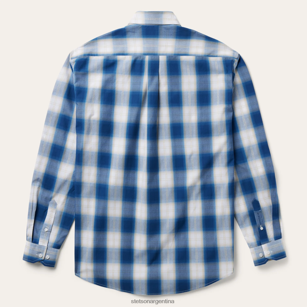 Stetson camisa occidental de manga corta a cuadros ombre dorado azul marino azul hombres vestir P242PH308