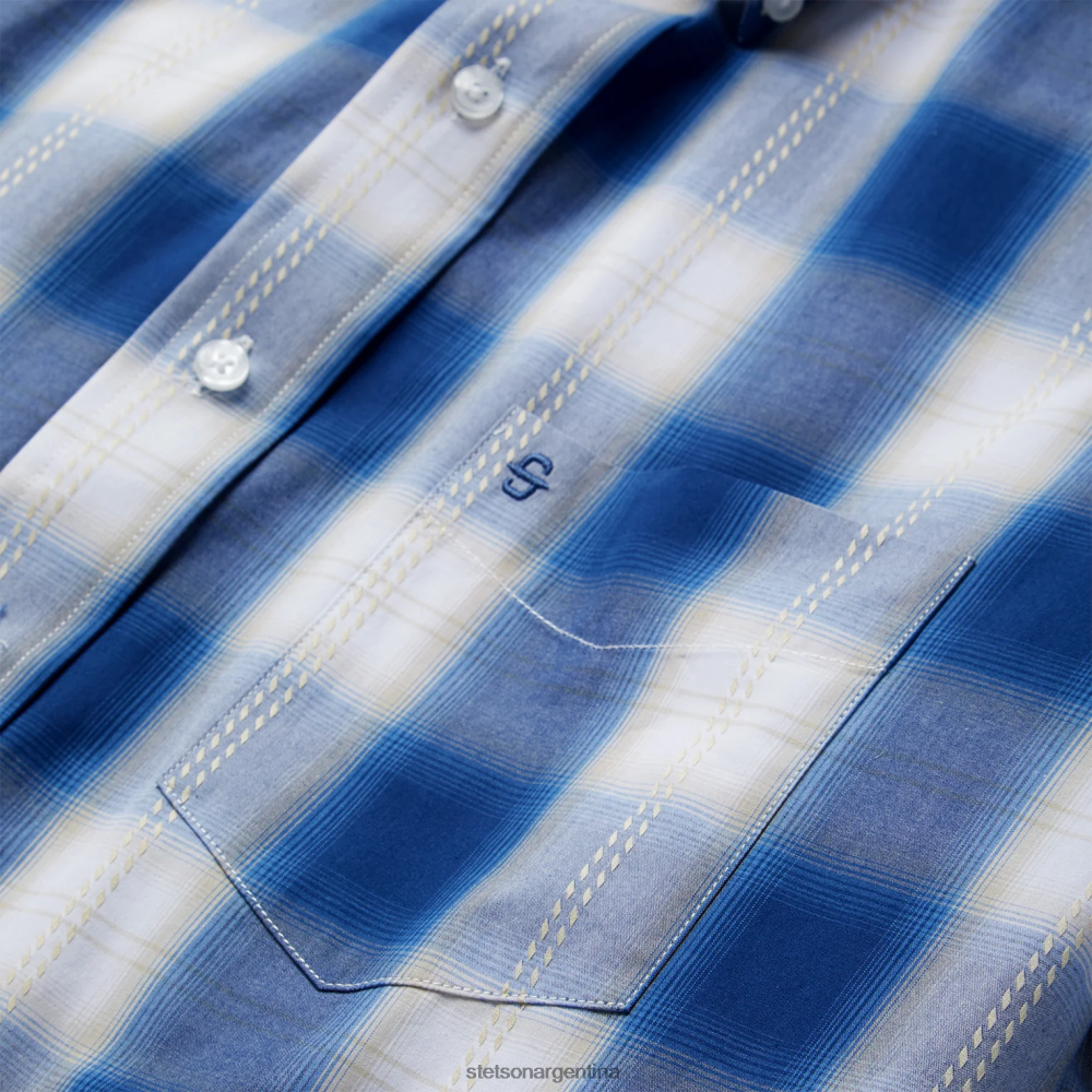 Stetson camisa occidental de manga corta a cuadros ombre dorado azul marino azul hombres vestir P242PH308