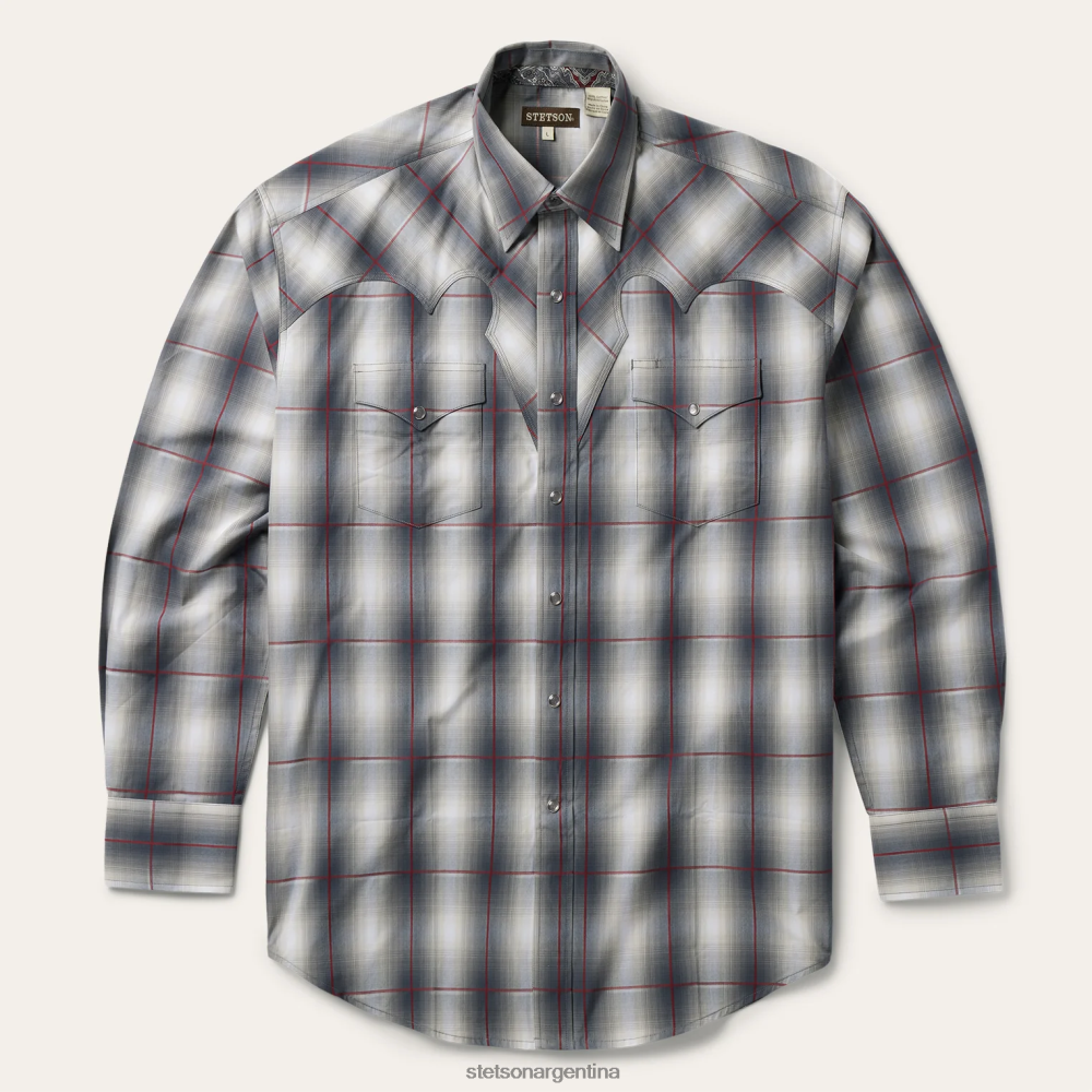 Stetson camisa occidental humo ombre gris hombres vestir P242PH330