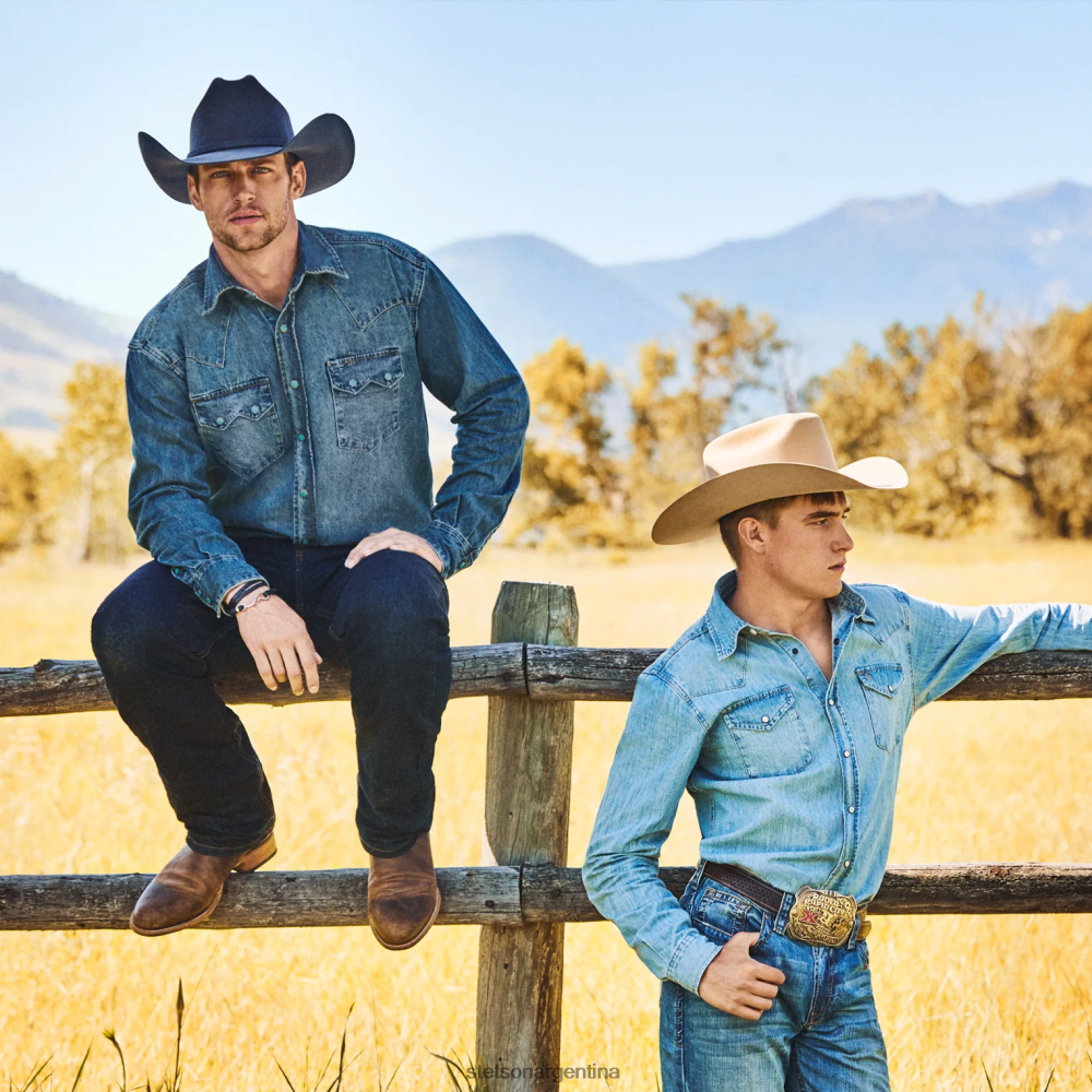 Stetson camisa vaquera turquesa con botones a presión azul hombres vestir P242PH297