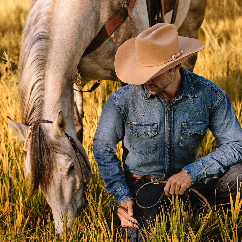 Stetson camisa vaquera turquesa con botones a presión azul hombres vestir P242PH297