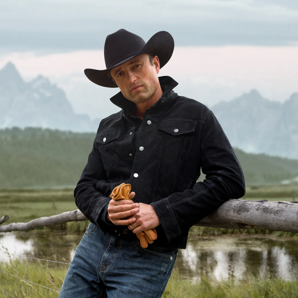 Stetson chaqueta vaquera de cuero negro hombres vestir P242PH412