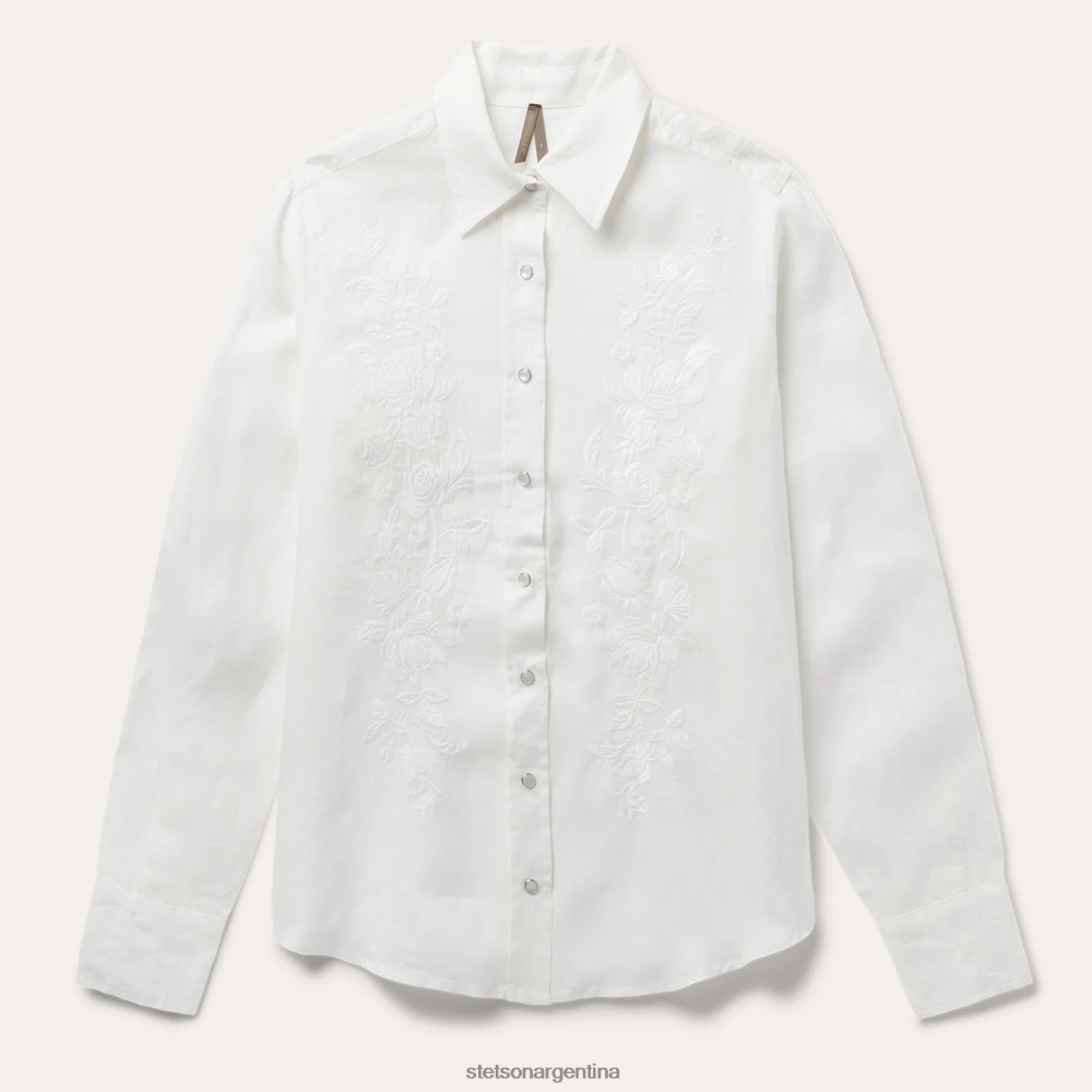 Stetson blusa de lino con bordado a rayas tonales blanco mujer vestir P242PH428